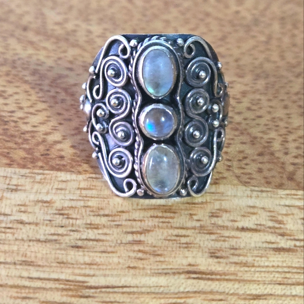 Three Stone Moonstone Ring